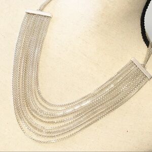80s 90s Bohemian Multi Tiered Strand Silver Metal Necklace